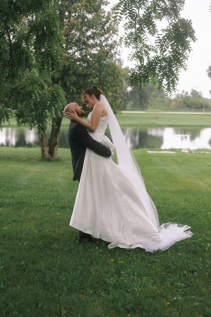 Bride and groom portraits with film-inspired colors