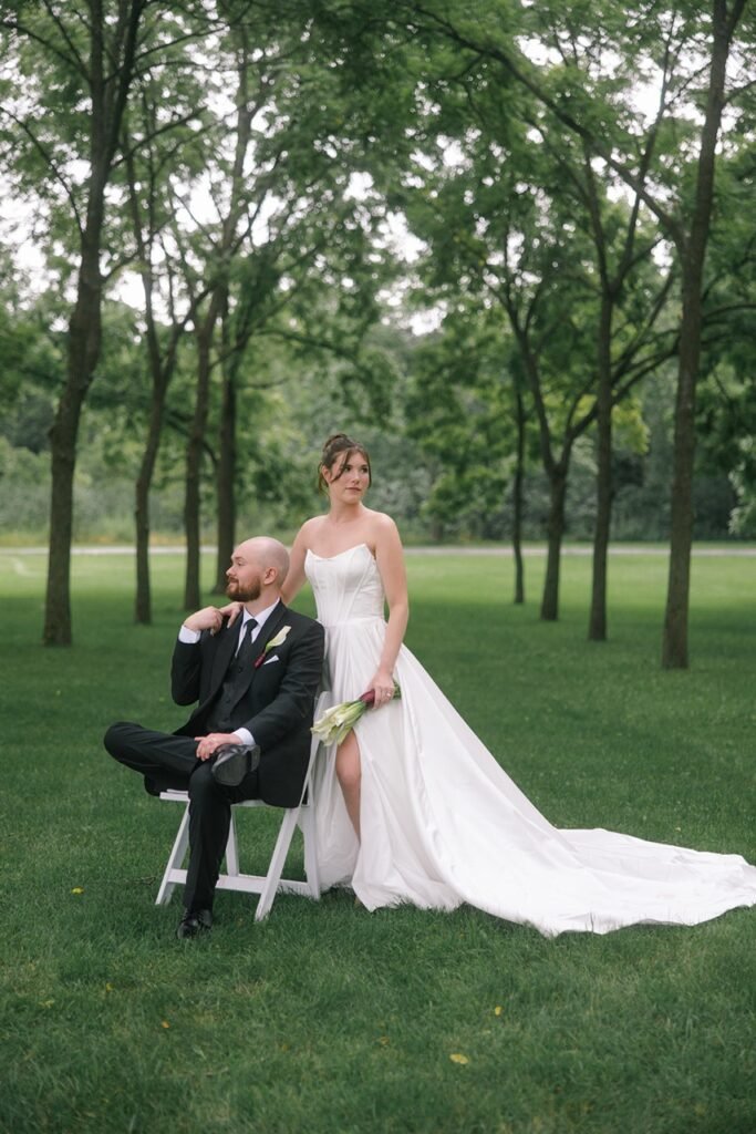 Bride and groom portraits with film-inspired colors