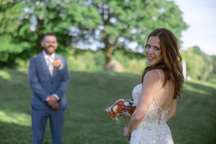 Cheryl and Jon together at their intimate backyard wedding in Cedarburg, Wisconsin